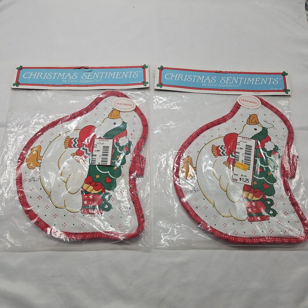 Set of 2 Christmas Potholder Vintage Cecil Saydah Christmas Farm Duck With Tree
